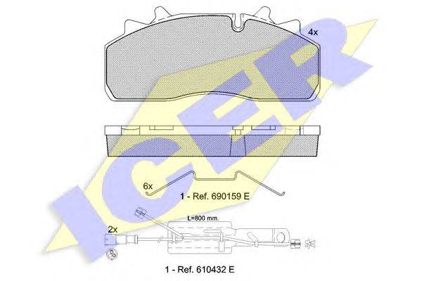 Комплект тормозных колодок, дисковый тормоз ICER 151623-225