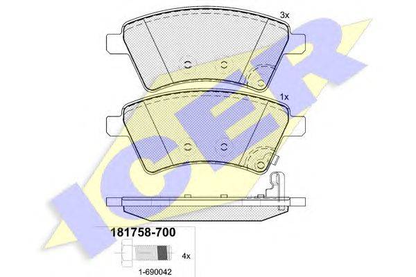 Комплект тормозных колодок, дисковый тормоз ICER 181758-700