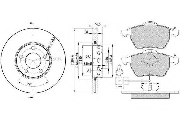 Комплект тормозов, дисковый тормозной механизм ICER 30808-4063