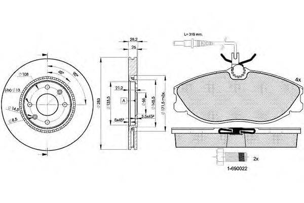 Комплект тормозов, дисковый тормозной механизм REMSA 60400
