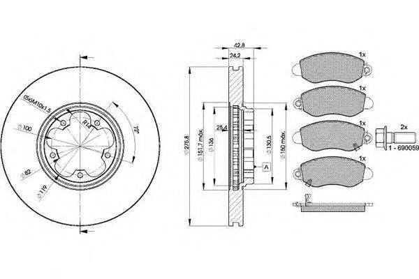 Комплект тормозов, дисковый тормозной механизм REMSA 77201