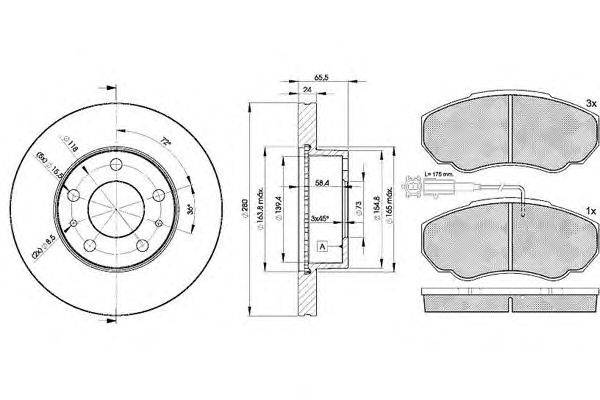 Комплект тормозов, дисковый тормозной механизм ICER 31523-4681