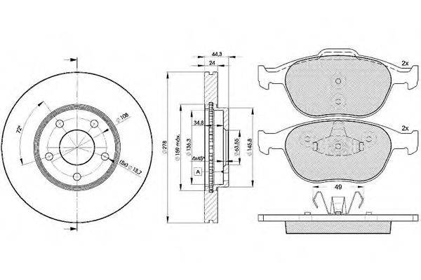 Комплект тормозов, дисковый тормозной механизм ICER 31537-5980