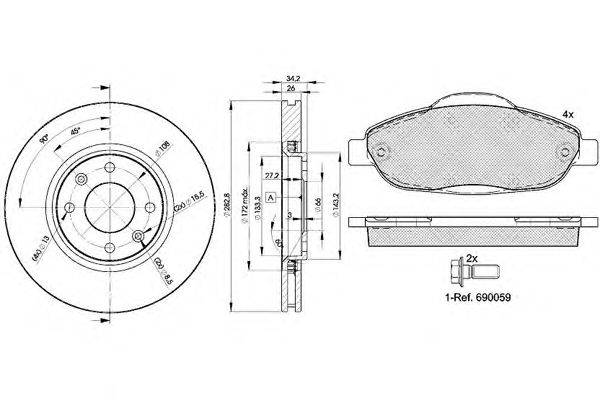 Комплект тормозов, дисковый тормозной механизм ICER 31851-4752