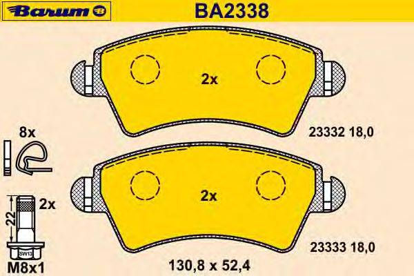 Комплект тормозных колодок, дисковый тормоз BARUM BA2338