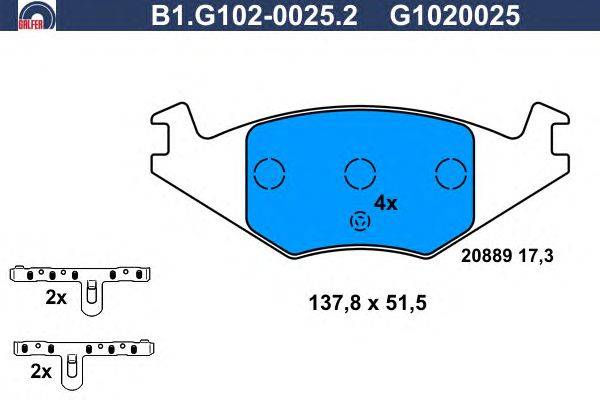 Комплект тормозных колодок, дисковый тормоз GALFER B1.G102-0025.2