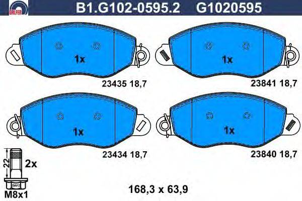 Комплект тормозных колодок, дисковый тормоз GALFER B1G10205952