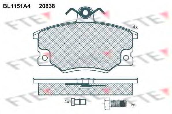 Комплект тормозных колодок, дисковый тормоз FTE 20834