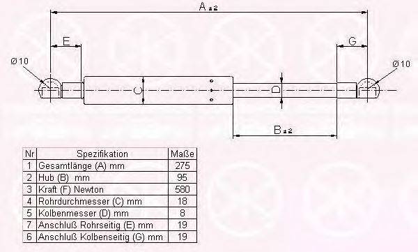 Газовая пружина, крышка багажник KLOKKERHOLM 00167100