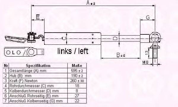 Газовая пружина, крышка багажник KLOKKERHOLM 12237101
