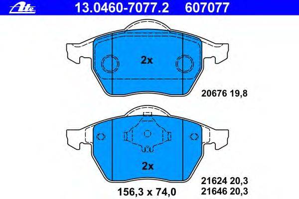 Комплект тормозных колодок, дисковый тормоз ATE 13.0460-7077.2