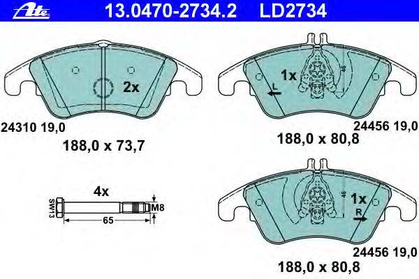 Комплект тормозных колодок, дисковый тормоз ATE 13.0470-2734.2