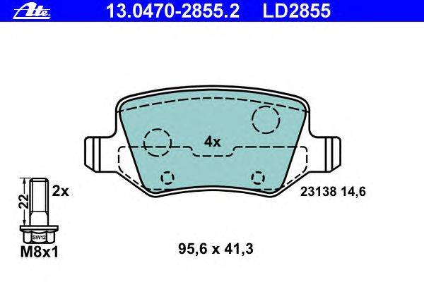 Комплект тормозных колодок, дисковый тормоз ATE 13.0470-2855.2