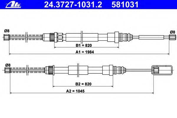 Трос, стояночная тормозная система ATE 24.3727-1031.2