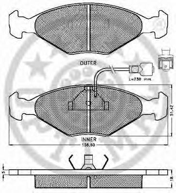 Комплект тормозных колодок, дисковый тормоз OPTIMAL 9251