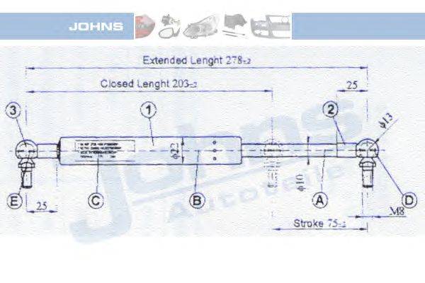 Газовая пружина, крышка багажник JOHNS 27 11 95-91