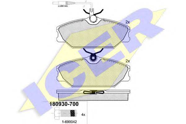 Комплект тормозных колодок, дисковый тормоз ICER 180930