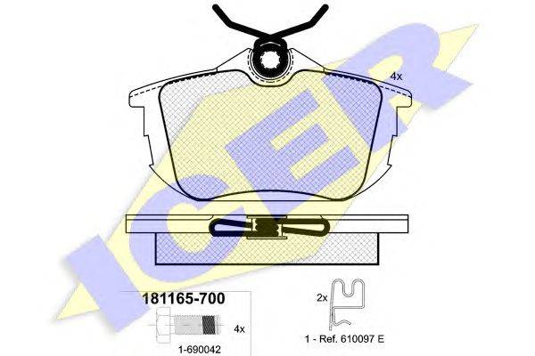 Комплект тормозных колодок, дисковый тормоз ICER 181165