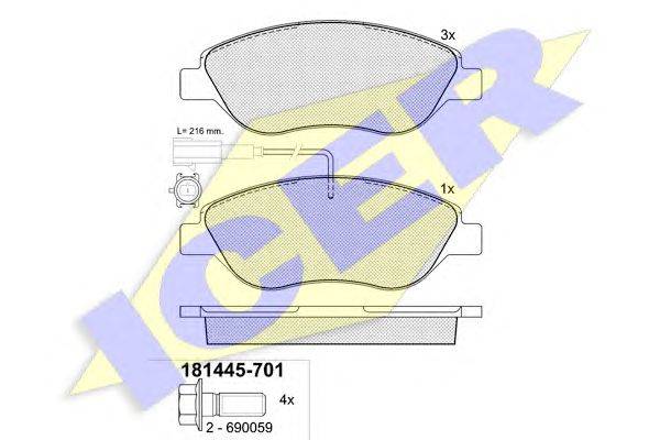 Комплект тормозных колодок, дисковый тормоз ICER 181445-701