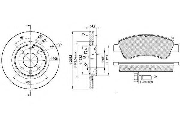Комплект тормозов, дисковый тормозной механизм ICER 31388-4750