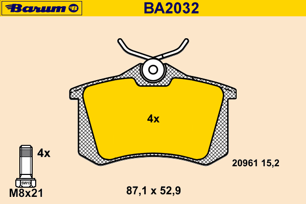 Комплект тормозных колодок, дисковый тормоз BARUM BA2032