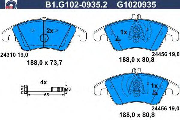 Комплект тормозных колодок, дисковый тормоз GALFER B1.G102-0935.2