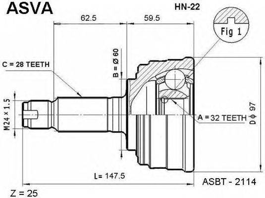 Шарнирный комплект, приводной вал ASVA HN-22