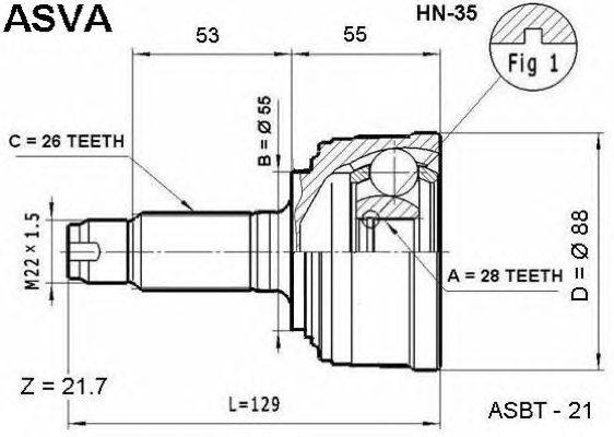 Шарнирный комплект, приводной вал ASVA HN35