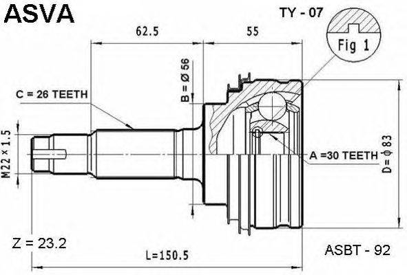 Шарнирный комплект, приводной вал ASVA TY-07