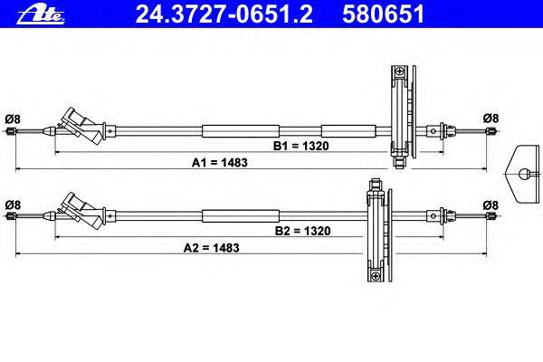 Трос, стояночная тормозная система ATE 24.3727-0651.2