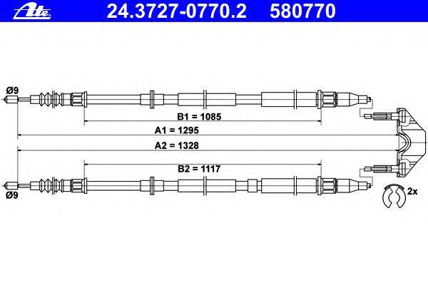 Трос, стояночная тормозная система ATE 24.3727-0770.2