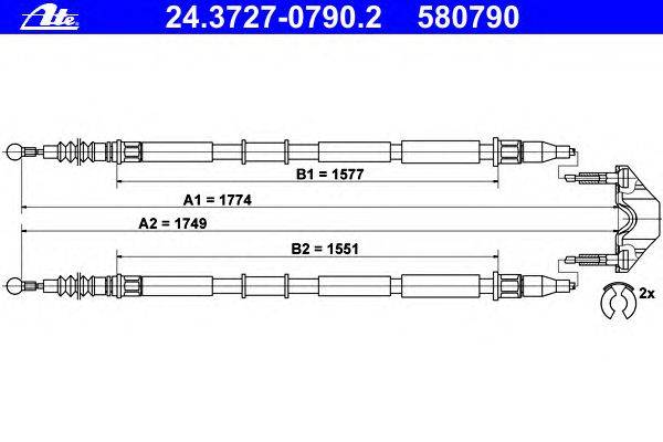 Трос, стояночная тормозная система ATE 24.3727-0790.2