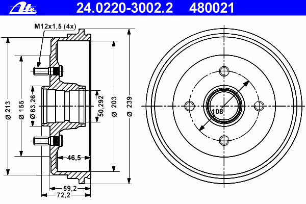 Тормозной барабан ATE 24.0220-3002.2