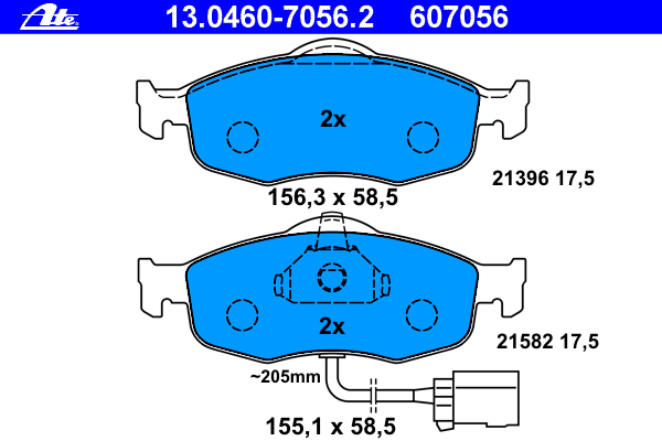 Комплект тормозных колодок, дисковый тормоз ATE 607056