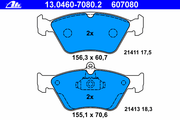 Комплект тормозных колодок, дисковый тормоз ATE 13.0460-7080.2