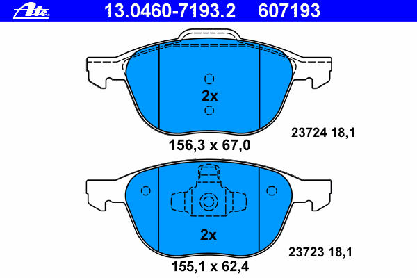 Комплект тормозных колодок, дисковый тормоз ATE 13.0460-7193.2