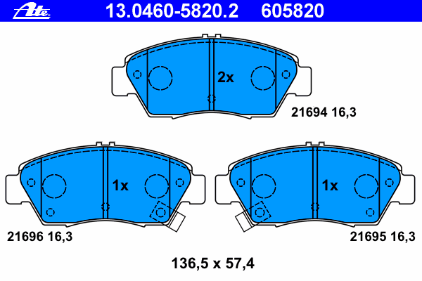 Комплект тормозных колодок, дисковый тормоз ATE 13.0460-5820.2
