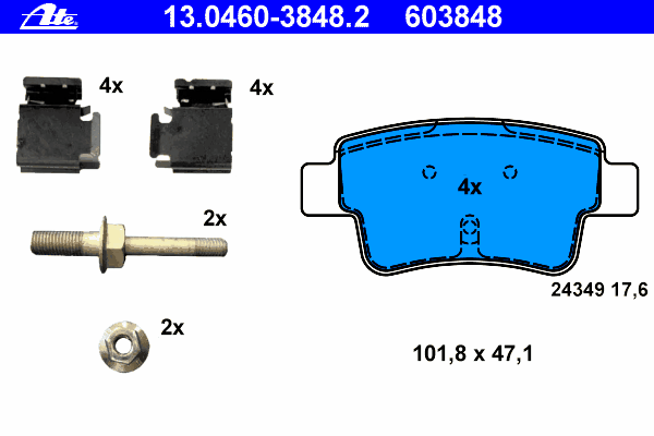 Комплект тормозных колодок, дисковый тормоз ATE 13046038482