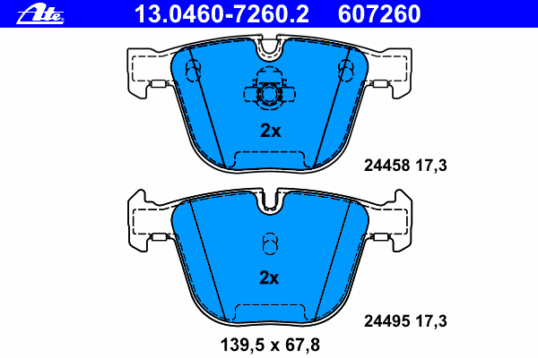 Комплект тормозных колодок, дисковый тормоз ATE 13.0460-7260.2