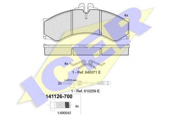 Комплект тормозных колодок, дисковый тормоз ICER 141126