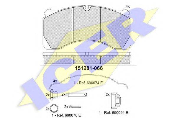 Комплект тормозных колодок, дисковый тормоз ICER 151281-066