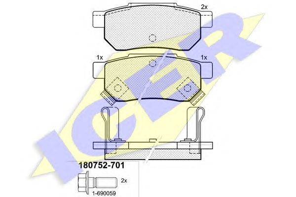Комплект тормозных колодок, дисковый тормоз ICER 180752