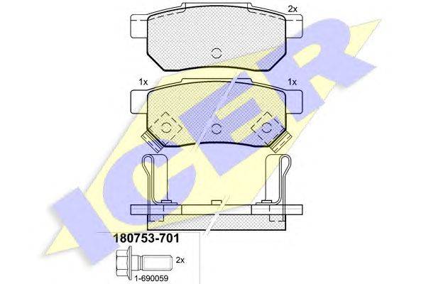 Комплект тормозных колодок, дисковый тормоз ICER 180753