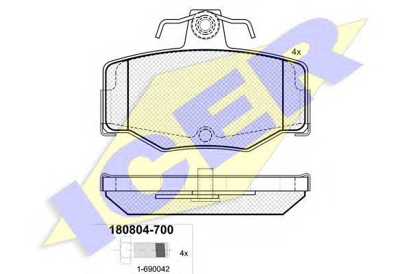 Комплект тормозных колодок, дисковый тормоз ICER 180804