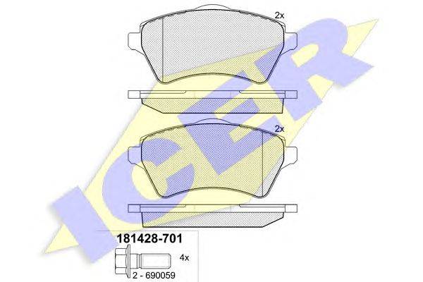 Комплект тормозных колодок, дисковый тормоз ICER 181428