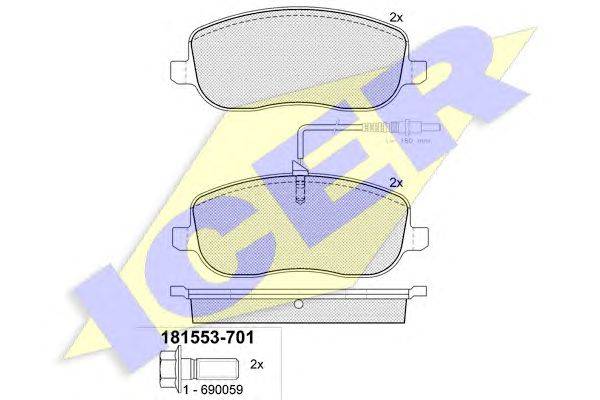 Комплект тормозных колодок, дисковый тормоз ICER 181553