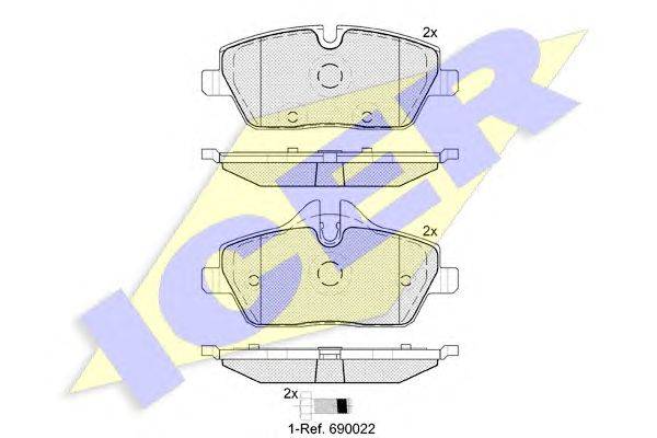 Комплект тормозных колодок, дисковый тормоз ICER 181662-202