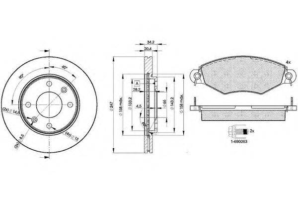Комплект тормозов, дисковый тормозной механизм REMSA 64307
