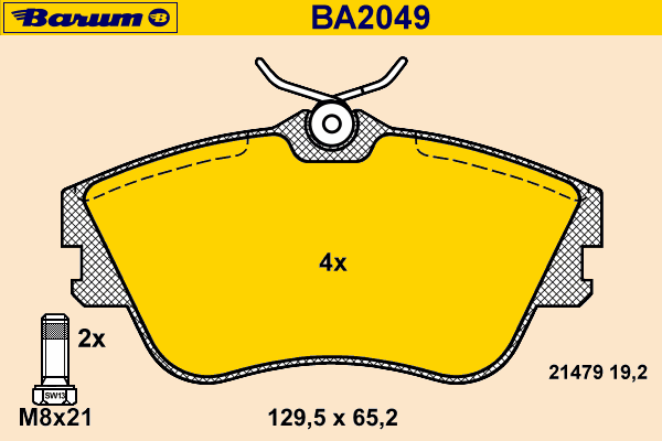Комплект тормозных колодок, дисковый тормоз BARUM BA2049