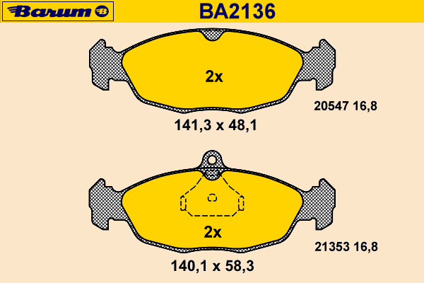 Комплект тормозных колодок, дисковый тормоз BARUM BA2136